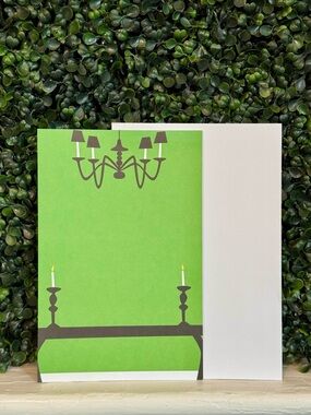 Hicks Paper Goods Green Chandelier & Candlestick Stationery Card